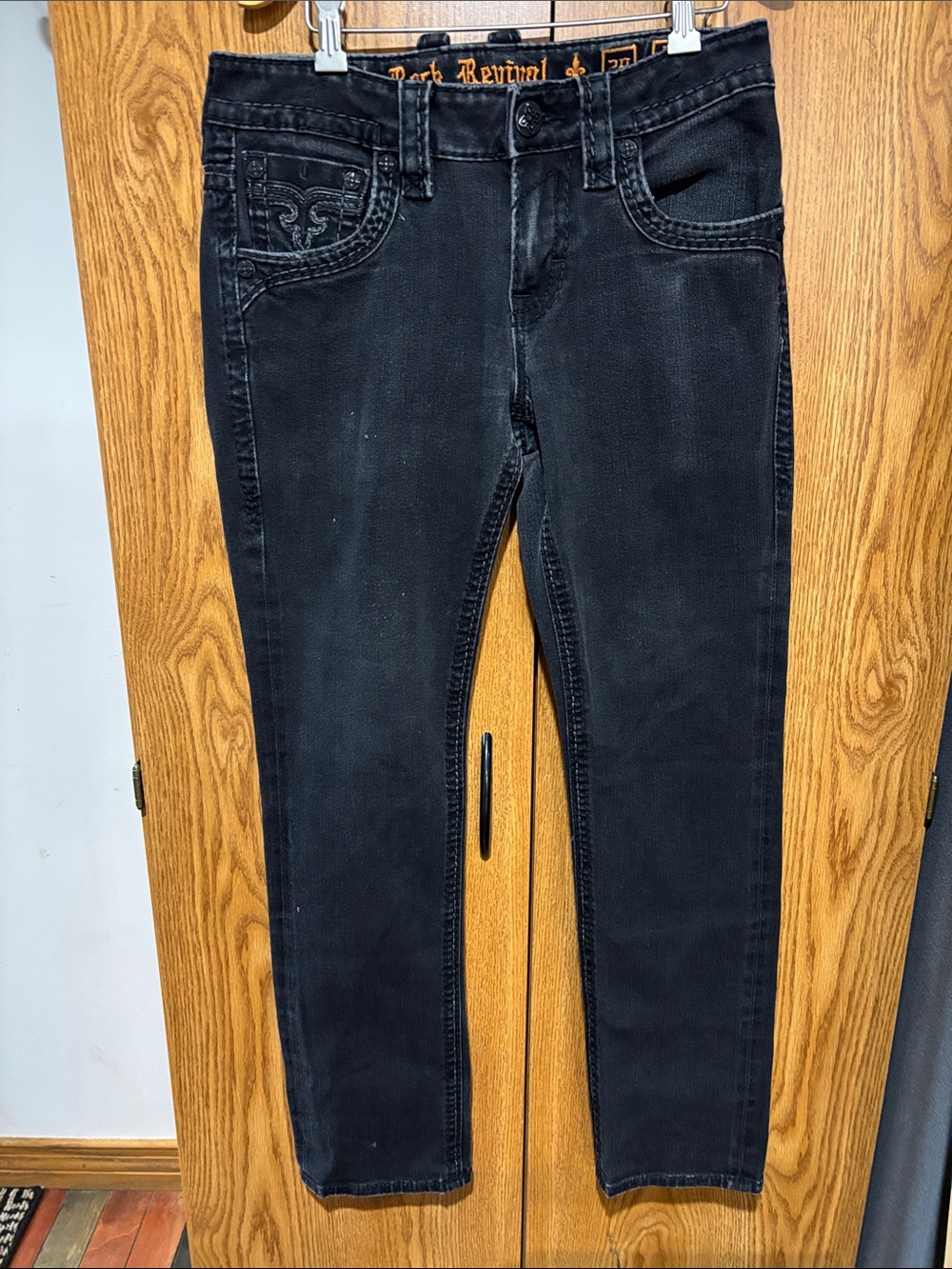 Rock Revival Black Jeans with Orange Stitching & Trim